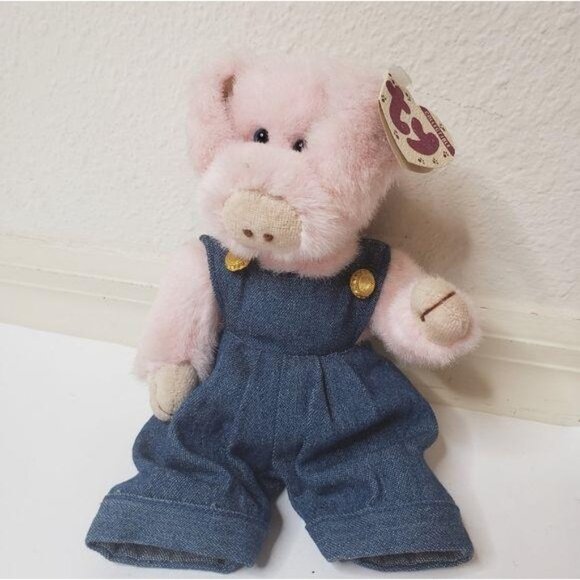 Boyds Ty Penelope Pig Plush Collectible Toy With Denim Overalls Style 6036 8" - Picture 4 of 5